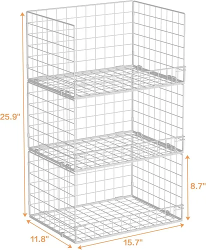 Miniatura 3 de Yociyoga Organizador de armario y cesta de almacenamiento, contenedores de almacenamiento apilables de 3 niveles, cesta organizadora de estantes