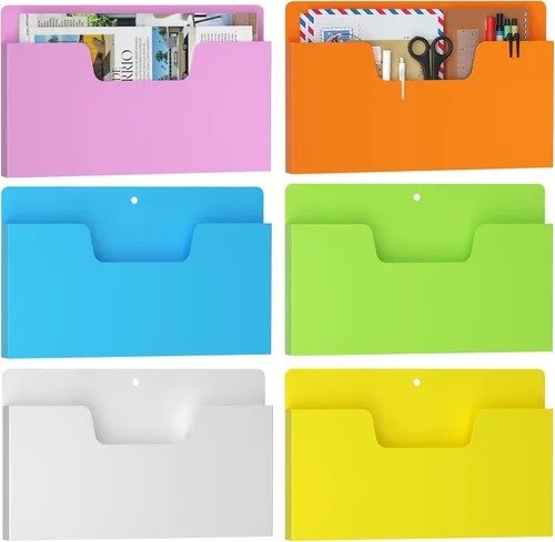 Miniatura 12 de MFTEK Soporte magnético para archivos con 6 bolsillos, organizador de archivos colgantes, suministros de oficina para gabinetes, pizarra blanca