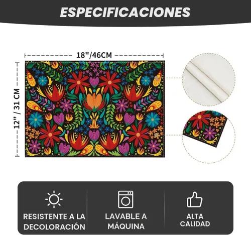 Miniatura 6 de Artoid Mode Manteles Individuales Mexicanos Cinco De Mayo para Mesa de Comedor, 12 x 18 Pulgadas Decoración Floral Fiesta Día De Los Muertos