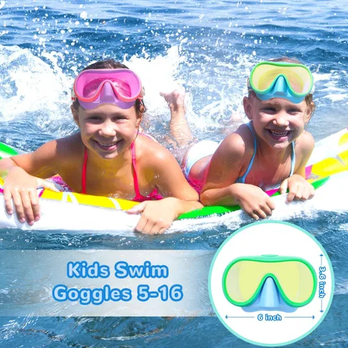 Miniatura 4 de Keary Kids Swim Goggles with Nose Cover for 5-16 Anti Fog Swimming Mask for Toddler Boys Girls Youth Azul (Lente espejada)