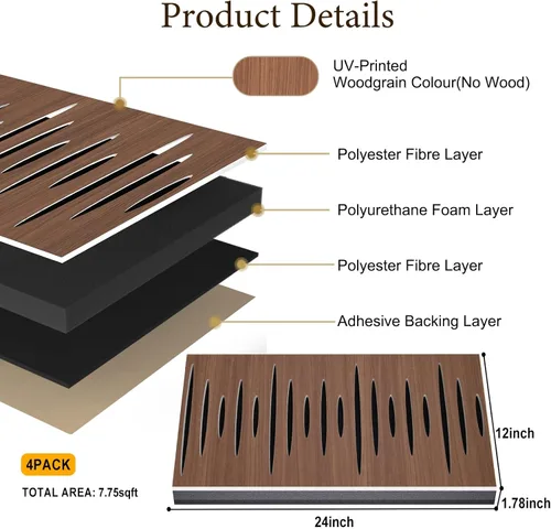 Miniatura 2 de Paquete de 4 paneles acústicos autoadhesivos de espuma insonorizada para pared, aislamiento acústico decorativo de fibra de poliéster perforada 3D
