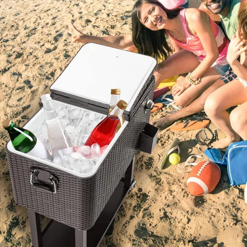 Miniatura 4 de Henf Baúl de hielo con ruedas de 80 cuartos de galón con estante inferior, enfriador de bebidas portátil para patio, bar, bebida, baúl con abridor