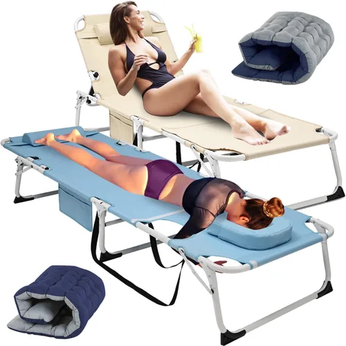 Miniatura 11 de NAIZEA Sillón plegable para exteriores, catre plegable 3 en 1 con colchón, sillas reclinables de patio de 4 posiciones, silla reclinable plegable