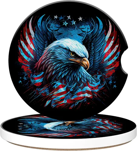 Posavasos de coche con bandera del Águila Americana, posavasos para portavasos de coche, paquete de 2. Los posavasos antideslizantes absorbentes de