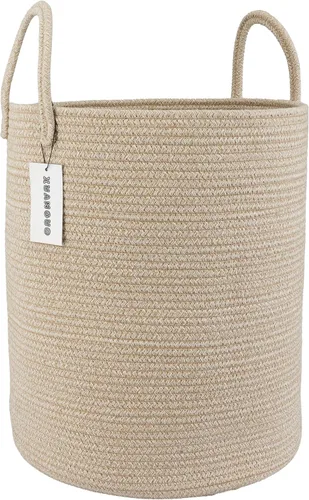 Miniatura 13 de XUANGUO - Cesta de lavandería de cuerda de algodón, cesta tejida de almacenamiento para ropa, cesta de mimbre para sala de estar, dormitorio, cesta