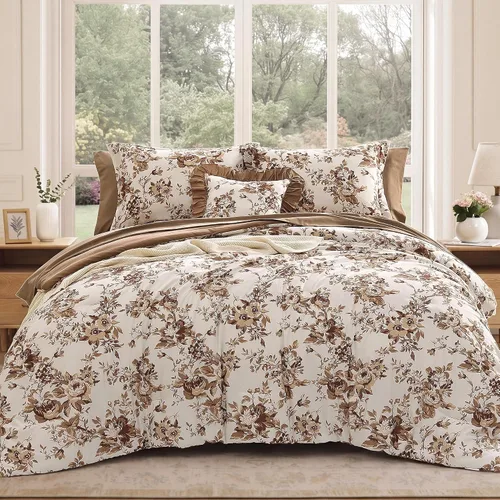 Miniatura 26 de BLOOMHAVEN Juego de edredón tamaño individual XL, juego de ropa de cama de 5 piezas con rosas florales para todas las estaciones, cama en una bolsa