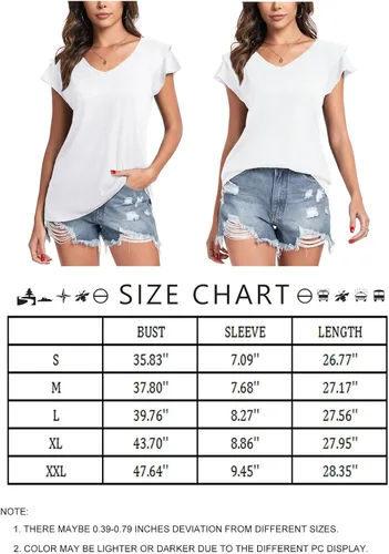 Miniatura 6 de Poetsky Camisas de verano para mujer, estilo casual, cuello en V, manga corta, ajuste holgado