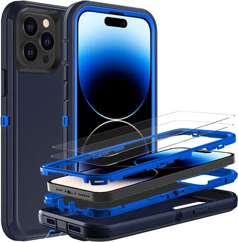 Miniatura 11 de YKHJKLEC Funda para iPhone 14 Pro, grado militar 3 en 1, resistente a los golpes, a prueba de caídas, polvo con 2 protectores de pantalla de vidrio