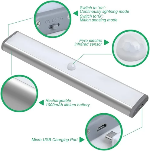 Miniatura 4 de LEPOTEC Iluminación LED para debajo del gabinete, luces de armario, luz con sensor de movimiento, luces LED inalámbricas para gabinetes de cocina