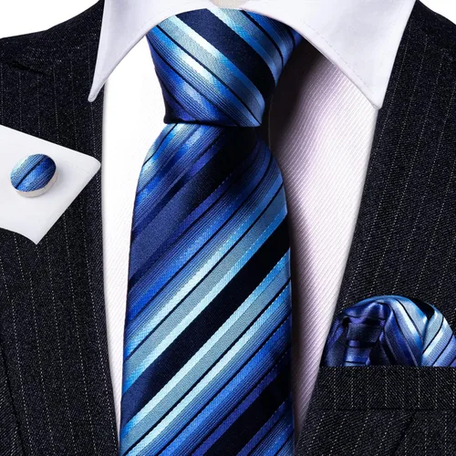 Miniatura 99 de Barry.Wang Juego de corbatas para hombre, corbata de seda a rayas, tejido a cuadros, gemelos formales, negocios, boda