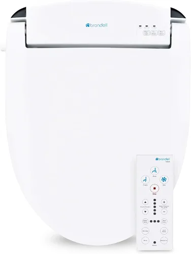 Brondell Swash SE600 - Asiento de inodoro con bidé, se adapta a inodoros redondos, color blanco, boquilla oscilante de acero inoxidable, secadora de