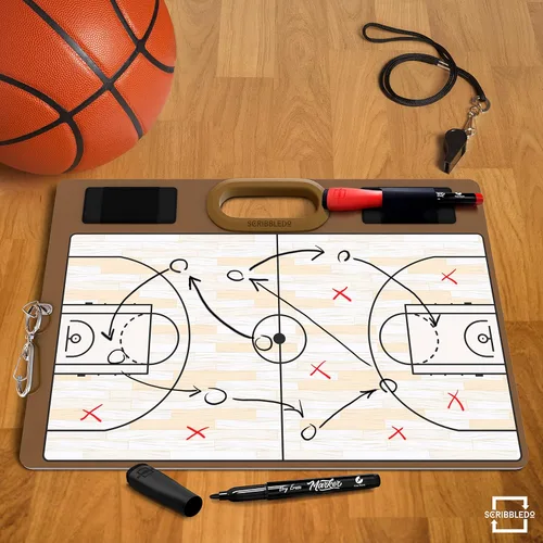 Miniatura 3 de Pizarra de baloncesto de borrado en seco para entrenadores de 15 x 10.5 pulgadas, equipo de pizarra blanca de doble cara, incluye 2 marcadores