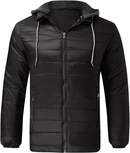 Miniatura 2 de Chaqueta acolchada de invierno para hombre, térmica, ligera, de manga larga, con cremallera, con capucha y bolsillos