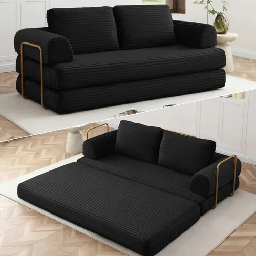 Miniatura 11 de HANXIN Sofá cama convertible de 78 pulgadas, sofá cama plegable con marco de forma fija, sofá biplaza sin hueso futón con cama extraíble, no Beige