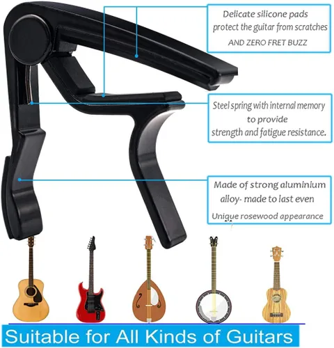 Miniatura 2 de Guitarra Capo 2 Pack Negro Capo Guitarra Abrazadera para Bajo Eléctrico Acústico Ukelele