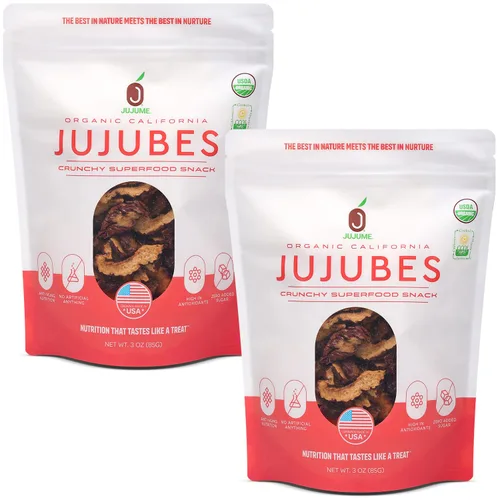 Producto orgánico de azufaifo puro cultivado en California USDA | JUJUME Crisps | Chips de azufaifo dulce | Cero azúcar añadido o conservantes |