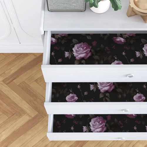 Miniatura 7 de Papel tapiz floral negro para despegar y pegar, papel tapiz de vinilo para pegar y pelar, papel de contacto rosa oscuro para gabinetes, papel