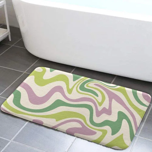 Miniatura 10 de Alfombras de baño estéticas abstractas de los años 70 con diseño de remolino ondulado, bonito tapete de baño rosa y beige, estético, retro