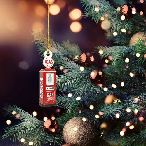 Miniatura 3 de Adorno de Navidad personalizado con bomba de gas 2025, decoración retro personalizada de árbol de estación de servicio, regalo único de recuerdo