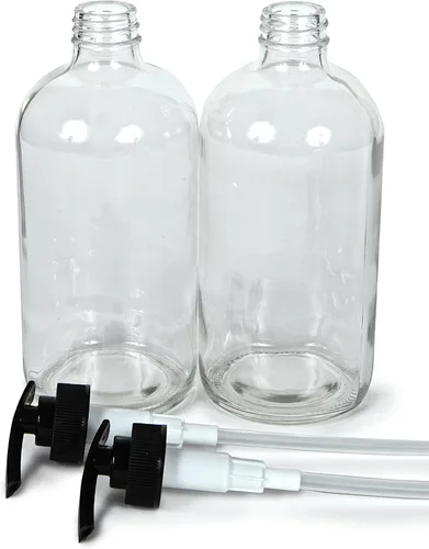 Miniatura 5 de Vivaplex, 2, grandes, 16 onzas, botellas vacías de vidrio transparente con bombas de loción negra