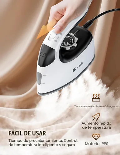 Miniatura 4 de Vaporizador de viaje para ropa, plancha de vapor de 1200 W y 25 g/min para acolchado y costura, vaporizador de ropa portátil de mano, tiempo