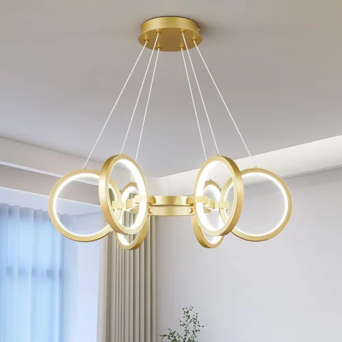 Miniatura 16 de Moderno candelabro LED regulable redondo, lámparas colgantes de 8 anillos, lámparas colgantes ajustables para cocina, isla, sala de estar, comedor