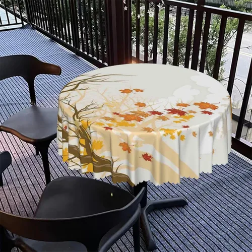 Miniatura 5 de Mantel redondo con temática de otoño, 48 pulgadas, tela impermeable, decorativa, reutilizable, lavable, a prueba de derrames, resistente a