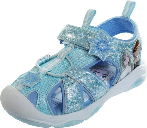 Disney Zapatos para niñas Minnie Mouse o Frozen Sandalias deportivas con punta cerrada (6T-12), talla 6 para niños pequeños, tres luces blancas,