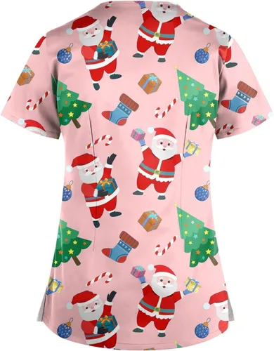 Miniatura 2 de Ropa quirúrgica de Navidad para mujer, con Papá Noel, elástica, fácil cuidado, overol de enfermería con bolsillo
