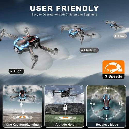 Miniatura 4 de Dron con cámara para adultos, drones FPV HD 2K con soporte de altitud mejorado, despegue y aterrizaje con una tecla, ajuste de velocidad, modo sin