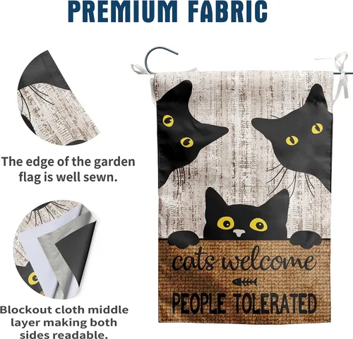 Miniatura 3 de Bandera de jardín de gato negro Bandera de gatos Bandera de bienvenida para personas toleradas Bandera de Halloween para exteriores de 12 x 18