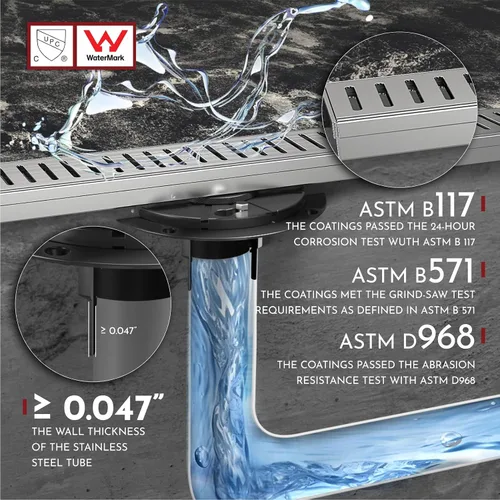Miniatura 5 de WEBANG - Drenaje lineal de 12 pulgadas para ducha rectangular con accesorios, cubierta de patrón cápsula, rejilla extraíble, acero inoxidable SUS304