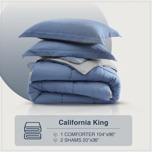 Miniatura 5 de satisomnia Juego de Edredón California King, Ropa de Cama Azul Edredones Tamaño Cal King, 3 Piezas Edredón de Cama Alternativo de Plumón Ligero Azul