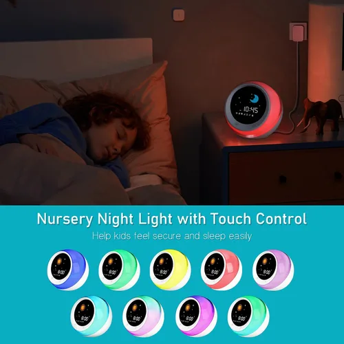 Miniatura 7 de Reloj despertador para niños, entrenador de sueño infantil con luz nocturna, máquina de sonido de sueño y temporizador de sueño