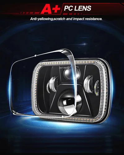 Miniatura 4 de UNI-SHINE - Faros delanteros LED rectangulares 5x7 7x6 pulgadas con haz sellado, DRL, ámbar/blanco, ojos de ángel con halo, compatibles con Jeep