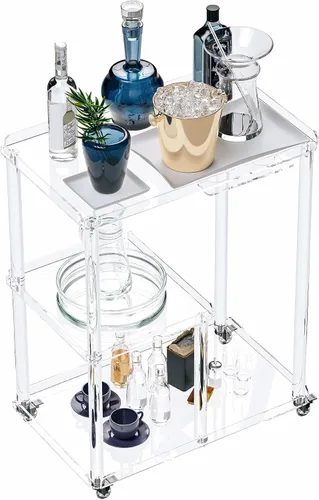 Miniatura 9 de Dethan Carrito de barra de acrílico – Carrito de servicio transparente de 3 niveles con ruedas bloqueables, moderno carrito de bar transparente