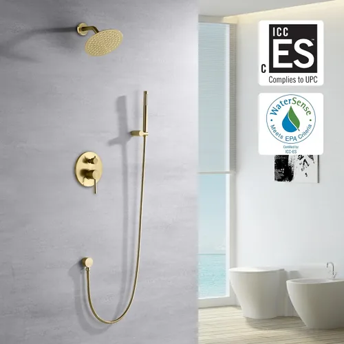 Miniatura 2 de sumerain - Sistema de grifo de ducha de oro cepillado con cabezal de ducha de lluvia de alta presión de 8 pulgadas y ducha de mano de latón, cuerpo
