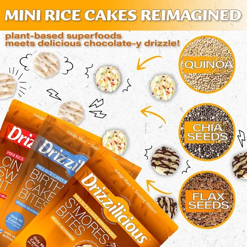 Miniatura 4 de Drizzilicious Paquete Variado de Mini Tortas de Arroz - Galletas de Arroz, Aperitivo Saludable para Adultos y Niños, Tortas de Arroz con Sabor