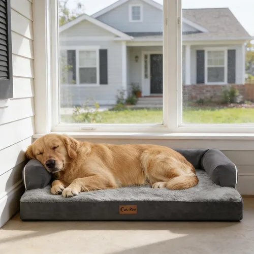 Miniatura 8 de Camas ortopédicas para perros grandes, sofá de espuma con estructura de huevos impermeable para perros grandes con cómodo refuerzo 91x69 cm, camas