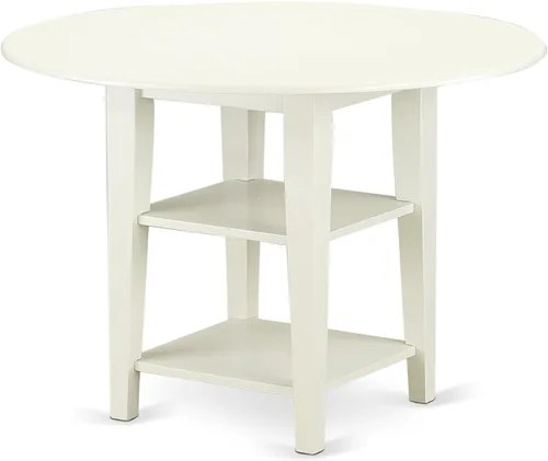 Miniatura 3 de East West Furniture SUNO3-LWH-W - Juego de muebles de comedor de 3 piezas contiene una mesa de cocina redonda con gotas y estantes y 2 sillas