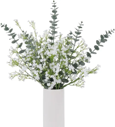 Miniatura 11 de 18 ramos de flores artificiales de eucalipto falsas de flores de gypsophila azules artificiales de tacto real para bodas, arreglos florales, Azul 18