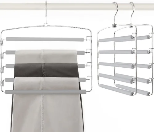TOPIA HANGER Perchas para pantalones que ahorran espacio, paquete de 3 organizadores de pantalones con brazo oscilante para armario, organizador