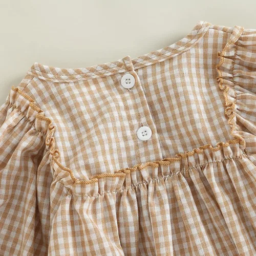 Miniatura 5 de Douhoow Mameluco a cuadros para bebé niña, sudadera con volantes, ropa para festivales de otoño e invierno con diadema