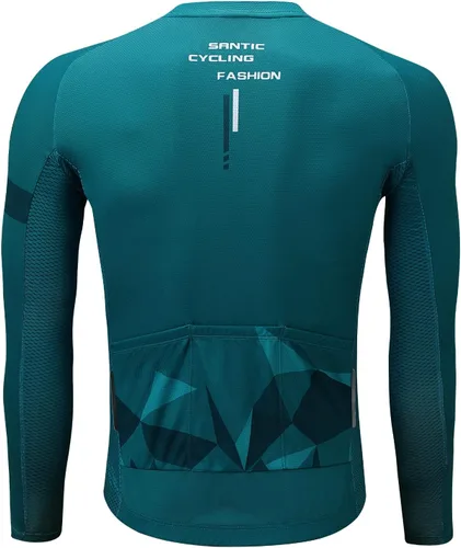 Miniatura 56 de Santic - Camiseta de ciclismo para hombre, manga larga, reflejante, cremallera completa, con bolsillos