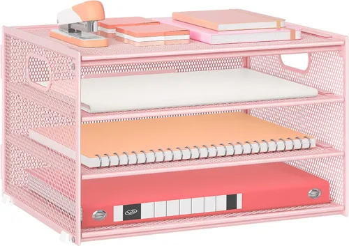 Miniatura 14 de Lavatino Bandeja organizadora de papel de escritorio de 3 niveles, bandeja de archivos de metal de malla negra para escritorio, suministros