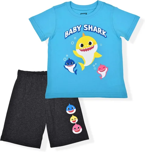 Nickelodeon Baby Shark - Conjunto de camiseta y pantalones cortos para niños pequeños, azulnegro o grisazul o grisnaranja o grisnegro