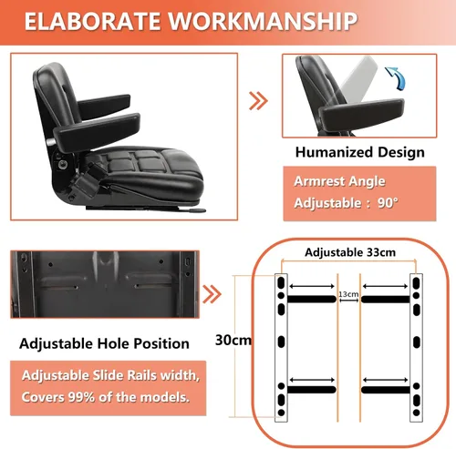 Miniatura 4 de Asiento universal para montacargas, asiento para tractor con micro interruptor, apoyabrazos y cinturón de seguridad, para tractor, excavadora