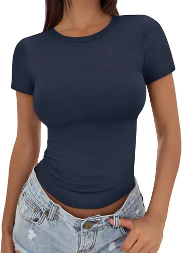 Miniatura 7 de Trendy Queen - Camisetas básicas para mujer, camisetas de verano, manga corta, ajustadas, linda ropa de entrenamiento para gimnasio