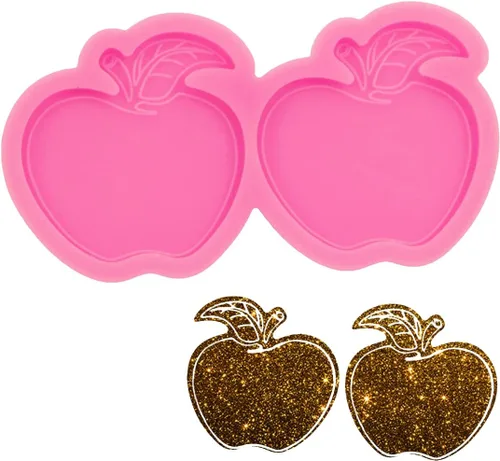 Molde de silicona brillante brillante en forma de manzana para carretes de insignias, molde de fundición de resina epoxi, moldes de silicona para