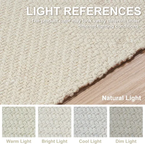 Miniatura 6 de Collive - Tapete de pasillo de cocina, 2 x 4.3 pies, tejido a mano, reversible, lavable, de algodón, color blanco/beige, para baño, pasillo